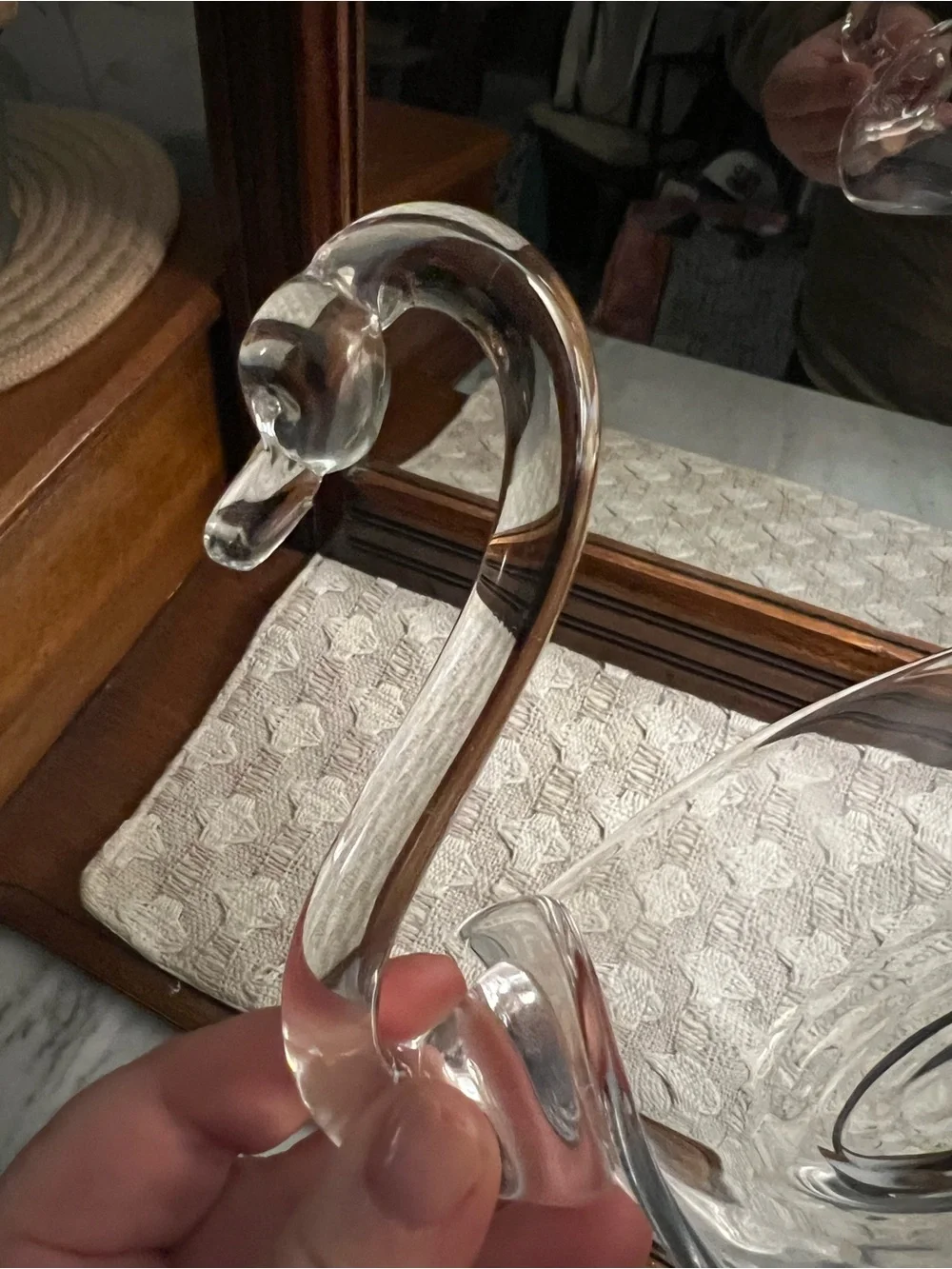 DUNCAN & MILLER Vintage MCM 1930s-1950s‎ Clear Glass Swan Candy/Trinket Dish EUC